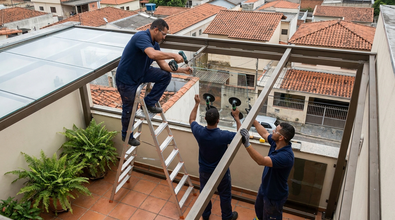 Cobertura de vidro em terraço com telhados em Belém-PA