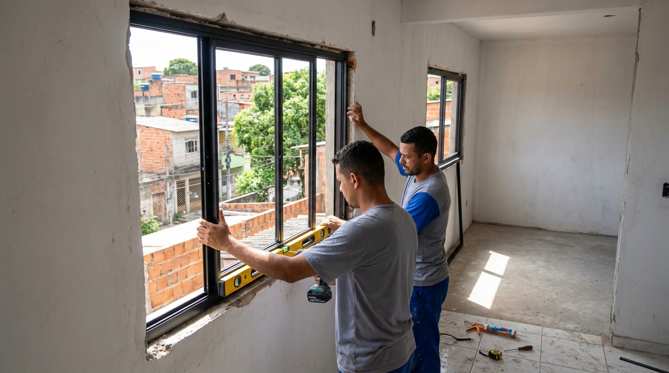 Esquadria de alumínio em obra em Belém-PA