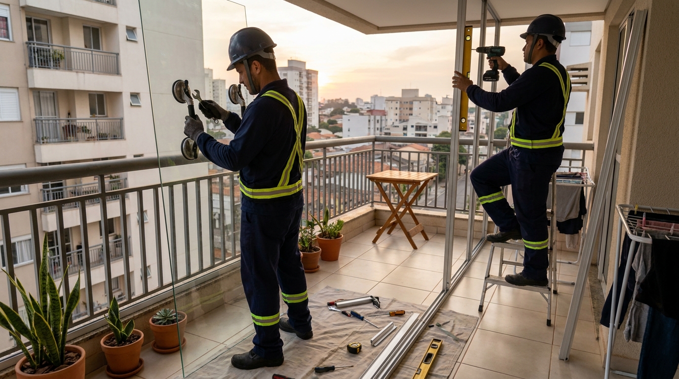 Instalação de parede de vidro em sacada em Belém-PA